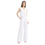 DeFacto Wide Leg Keten Karışımlı Palazzo Pantolon Yüksek Bel Geniş Bol Paça Pensli Cepli, 40, A1922AX25SM, Beyaz, Kadın