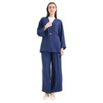 DeFacto Wide Leg Krinkıl Kumaş Geniş Paça Palazzo Pantolon, 42, E7978AX25SMNV241-218052, Lacivert, Kadın