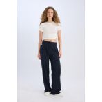 DeFacto Wide Leg Kumaş Palazzo Pantolon Normal Bel Geniş Bol Paça Cepli Standart Boy D4356AX25SP - 36 - Lacivert-NV199