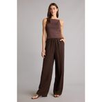 DeFacto Wide Leg Yüksek Bel Keten Karışımlı Pantolon, 34, F5024AX26SM, Kahve, Kadın