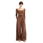 DeFacto Wide Leg Yüksek Bel Keten Karışımlı Pantolon, 38, E0127AX25AU, Kahve-BN333, Kadın