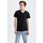 DeFacto Y6191AZ22SM Slim Fit V Yaka Kısa Kollu Siyah Basic Erkek Tişört