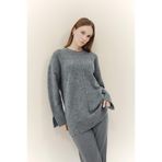 DeFacto Yün Karışımlı Loose Fit Bisiklet Yaka Triko Kazak Tunik, M, F4547AX25WN, Gri-GR76, Kadın
