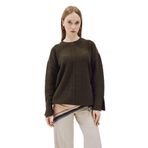 DeFacto Yün Karışımlı Loose Fit Bisiklet Yaka Triko Kazak Tunik, M, F4547AX25WN, Haki-KH117, Kadın
