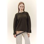 DeFacto Yün Karışımlı Loose Fit Bisiklet Yaka Triko Kazak Tunik, M, F4547AX25WN, Haki-KH117, Kadın