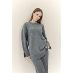 DeFacto Yün Karışımlı Loose Fit Bisiklet Yaka Triko Kazak Tunik, XL, F4547AX25WN, Gri-GR76, Kadın
