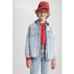 DeFacto Z1570A623SP Mavi-NM39 Oversize Uzun Kolu Jean Erkek Çocuk Gömlek