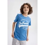 DeFacto Z8002A623SM Mavi-BE405 Regular Fit Bisiklet Yaka Baskılı Kısa Kollu Erkek Çocuk T-shirt