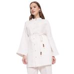 DeFacto%100 Keten Regular Fit Bağcıklı Uzun Kollu Gömlek Tunik, L/XL, D4394AX25SMER42-1013002, Açık Taş, Kadın