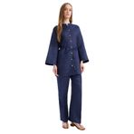 DeFacto%100 Keten Straight Fit Beli Lastikli Cepli Pantolon, 42, D4388AX25SMNV31, Lacivert, Kadın