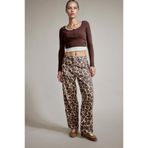 DeFacto%100 Pamuk Baggy Fit Leopar Desenli Jean Pantolon, 42, G3199AX25AU, Kahve-BN336, Kadın
