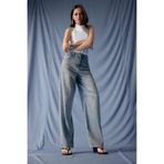 DeFacto%100 Pamuk Baggy Fit Yüksek Bel Uzun Jean Pantolon, 36, F8489AX25AU, Mavi-NM28, Kadın
