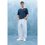 DeFacto%100 Pamuk Barrel Fit Beli Bağcıklı Lastikli Geniş Paça Jean Yıkamalı Pantolon, 30, F8345AX25AU, Mavi-NM63, Erkek