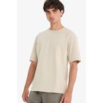 DeFacto%100 Pamuk Boxy Fit Bisiklet Yaka Basic Düz Kısa Kollu Tişört, S, D6070AX25SP, Bej-BG106, Erkek