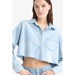 DeFacto%100 Pamuk Cropped Fit Kesik Uçlu Yumuşak Jasin Gömlek, M, D8756AX25SP, İndigo-NM85, Kadın