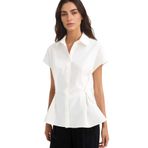 DeFacto%100 Pamuk Fitted Poplin Gömlek Kısa Kollu Gömlek, S, F7313AX25AU, Ekru-ER85, Kadın