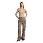 DeFacto%100 Pamuk Leopar Desenli Geniş Paça Pantolon, 40, G4300AX25WN, Siyah-BK81, Kadın