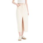 DeFacto%100 Pamuk Long Fit Jean Uzun Boy Etek, 38, E1294AX25SP, Ekru-NM86, Kadın