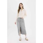 DeFacto%100 Pamuk Long Fit Midi Jean Etek, 44, E1302AX25SP, Gri-NM55, Kadın