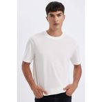 DeFacto%100 Pamuk New Regular Fit Bisiklet Yaka Basic Düz Kısa Kollu Tişört, XS, V7699AZ24AU, Beyaz, Erkek