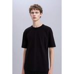 DeFacto%100 Pamuk Oversize Geniş Kalıp Bisiklet Yaka Basic Düz Kısa Kollu Siyah Tişört, L, E6885AXNS, Siyah-BK81, Erkek