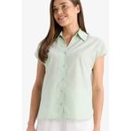 DeFacto%100 Pamuk Regular Fit Flamlı Kısa Kollu Gömlek, 2XL, E8472AX25SM, Yeşil-GN1181, Kadın