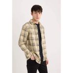 DeFacto%100 Pamuk Regular Fit Kareli Oduncu Flanel Uzun Kollu Gömlek, XS, 3188146, Bej, Erkek