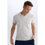 DeFacto%100 Pamuk Regular Fit V Yaka Basic Kısa Kollu Tişört, XS, D7938AX25SPGR210-218052, Gri Melanj, Erkek
