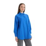 DeFacto%100 Pamuk Relax Fit Poplin Basic Gömlek Tunik, 2XL, D7342AX25SP, Mavi-BE463, Kadın
