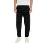 DeFacto%100 Pamuk Relaxed Slouchy Fit Rahat Beli Lastikli Rahat Kesim Dar Paça Siyah Jean Pantolon