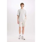 DeFacto%100 Pamuk Slim Fit Dar Kesim Dar Paça Cepli Basic Düz Şort, L, B8673AX25SM, Gri-GR437, Erkek