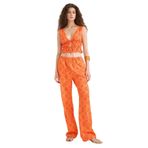 DeFacto%100 Pamuk Straight Fit Desenli Üç Cepli Normal Bel Standart Boy Pamuk Pantolon, 36, F5800AX25HSOG567-218052, Turuncu, Kadın