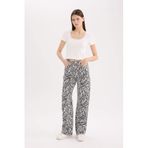 DeFacto%100 Pamuk Straight Fit Gabardin Pantolon Zebra Desenli Normal Bel Standart Boy, 34, E4134AX, Siyah, Kadın
