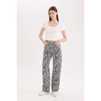 DeFacto%100 Pamuk Straight Fit Gabardin Pantolon Zebra Desenli Normal Bel Standart Boy, 40, E4134AX, Siyah, Kadın