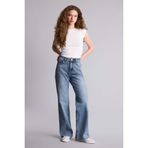 DeFacto%100 Pamuk Straight Wide Yüksek Bel Jean Pantolon, 34, F9596AX26SP, Mavi, Kadın