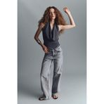 DeFacto%100 Pamuk Straight Wide Yüksek Bel Jean Pantolon, 42, G8850AX26SP, Gri-NM55, Kadın