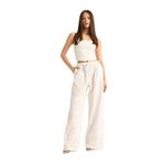 DeFacto%100 Pamuk Wide Leg Çift Cepli Beli Lastikli Brode Pantolon, 36, E6393AX25SMWT32-218052, Kırık Beyaz, Kadın