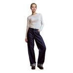 DeFacto%100 Pamuk Wide Leg Geniş Bol Katlamalı Paça Jean Pantolon, 38, G2723AX25AU, Lacivert-NM26, Kadın
