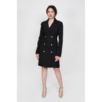 Defile Lüx Gold Düğmeli Kruvaze Yaka Uzun Kol Vatkalı Ceket Elbise Siyah-Gold Serisi - Siyah - Siyah - 40