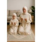 Defka Anne Kız Kendinden Başörtülü Namaz Elbisesi Takımı - Krem - 3XL