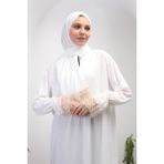 Defka Başörtülü Tesettür Kadın Namaz Elbisesi - 001-Beyaz - 3XL