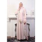 Defka Başörtülü Tesettür Kadın Namaz Elbisesi - 130-Krem Rengi - 4XL