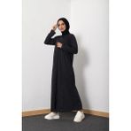 Defka Boydan Fermuarlı Düz Renk Pratik Kadın Namaz Elbisesi Sabahlık - Siyah - 3XL