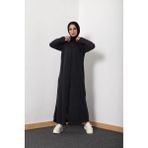 Defka Düz Renk Siyah Boydan Fermuarlı Kadın Namaz Elbisesi Ferace - 2XL
