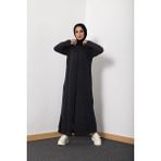 Defka Düz Renk Siyah Boydan Fermuarlı Kadın Namaz Elbisesi Ferace - 3XL