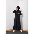Defka Fermuarlı Kadın Namaz Elbisesi Yazlık Hafif Kumaş Tesettür Ferace - 0 Siyah