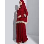 Defka Iki Parça Düz Renk Başörtülü Kadın Namaz Elbisesi - S - M - 12R-Bordo