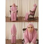 Defka Iki Parça Etekli Dantelli Kadın Namaz Elbisesi Düz Renk - Bej