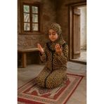 Defka Kendinden Başörtülü Fermuarlı Kız Çocuk Namaz Elbisesi - Sarı - 14 Yaş