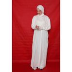 Defka Kendinden Başörtülü Şık Dantelli Kadın Tesettür Namaz Elbisesi - Beyaz - L - XL